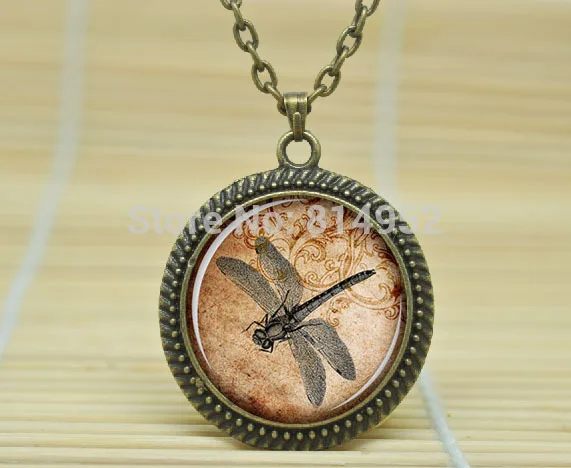 1 шт. стрекоза ожерелье кулон ювелирные изделия Из Стекла Кабошон Ожерелье