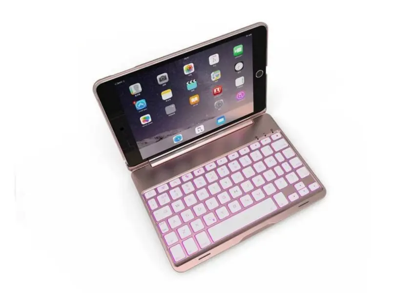 Ультра-тонкая беспроводная Bluetooth клавиатура для iPad Mini 4 Чехол 7,9 дюймов алюминиевый сплав выдалбливают 7 цветов подсветка дизайн логотипа