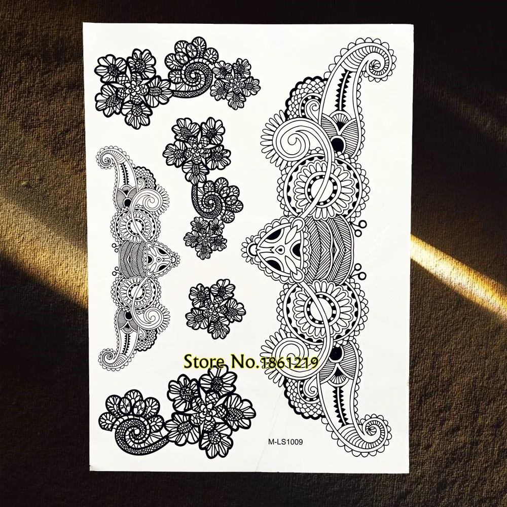 25 стилей большой черный Мандала Лотос цветок руки татуировки для женщин хна тату