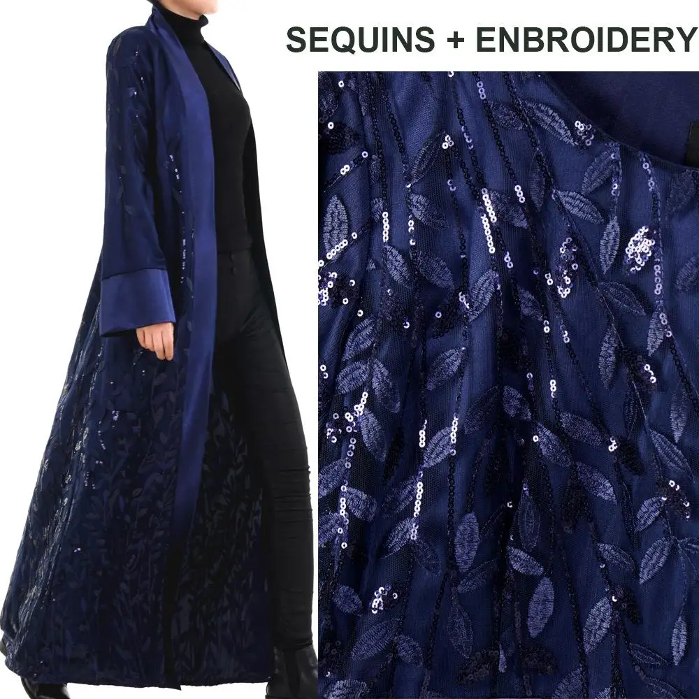 Женская мусульманская абайя кружевной сетчатый кардиган платье с вышивкой