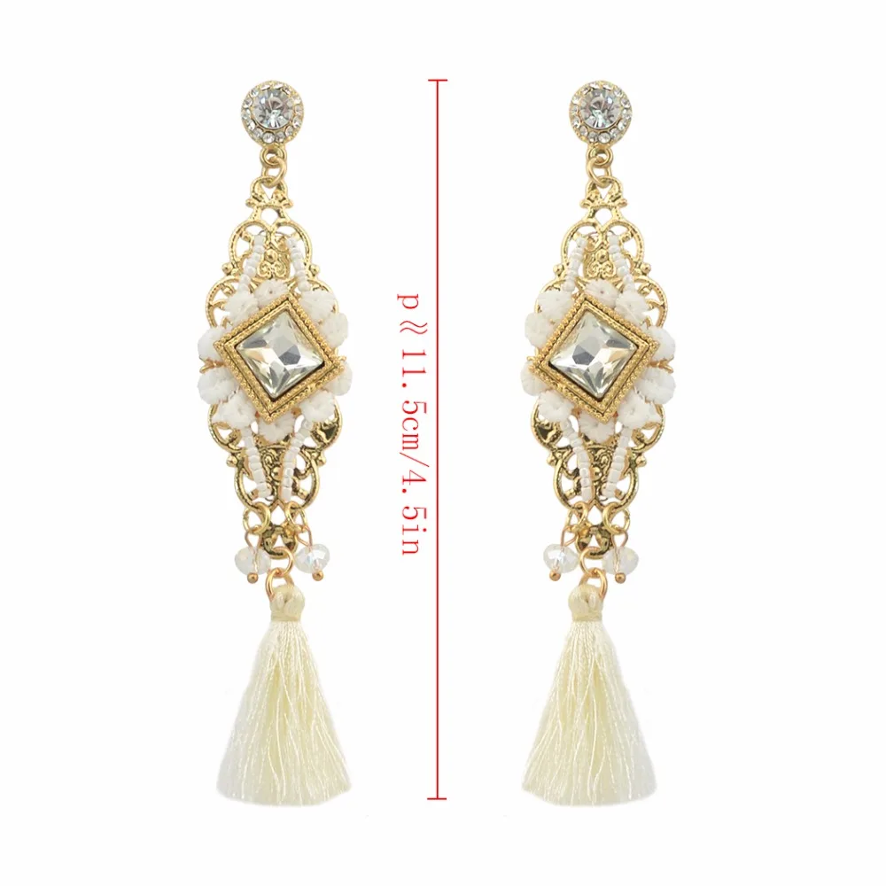 

Fashion Boho Gold Long Crystal Diamante Drop Wire Tassel Pendant Earrings For Women Charm Jewelry