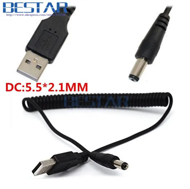 Кабель для зарядки от USB до DC с растягивающейся пружиной 1 м 3 фута 5 в 2 а