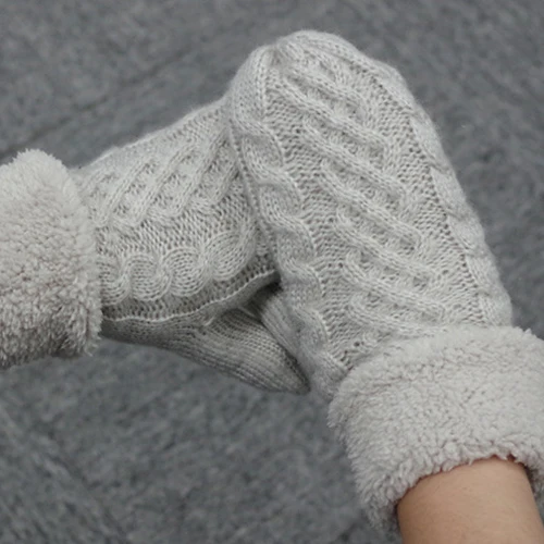 Light gray M1 Модные однотонные мохеровые кашемировые зимние перчатки для женщин, теплые толстые овечья шерсть, вязаные крученые варежки для дам, Mitaine Laine Femme - Цвет: Light gray M1