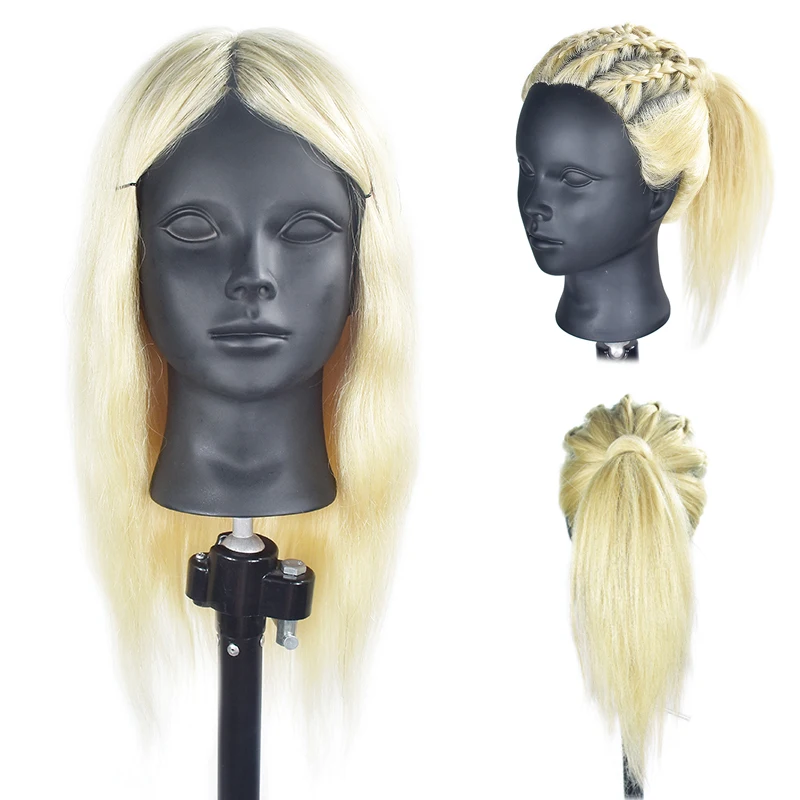 Cheap Mannequin heads 100% Natural Human Hair Training Mannequin Head Cosmetology Hairdressing  Makeup with Long Hair