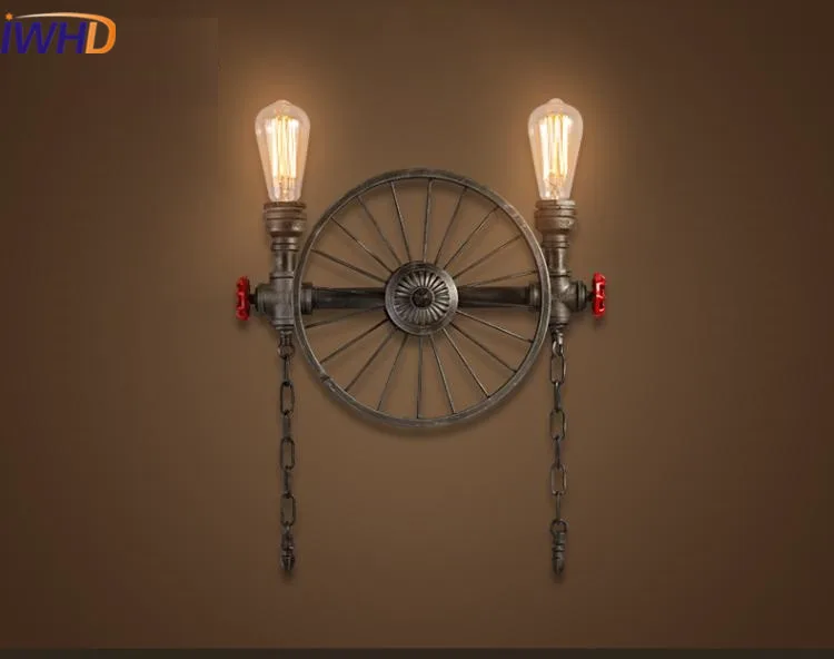 

IWHD 2 Heads Vintage Wall Light up down Water Pipe Style Loft Retro Industrial Wall Lamp Bedroom Stair Light Arandela Wandlamp