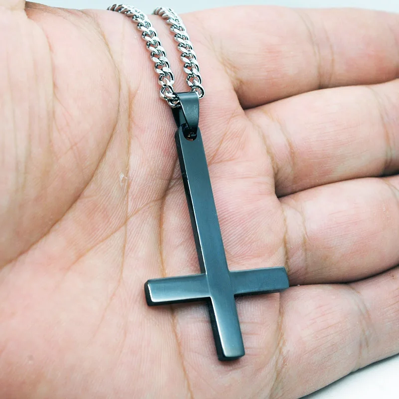 Black Pendant Chain Модное ожерелье из нержавеющей стали с перевернутым крестом, ожерелье Люцифера сатаны, Панк ювелирные изделия, цепь для мужчин и женщин, антихристианский подарок - Окраска металла: Black Pendant Chain