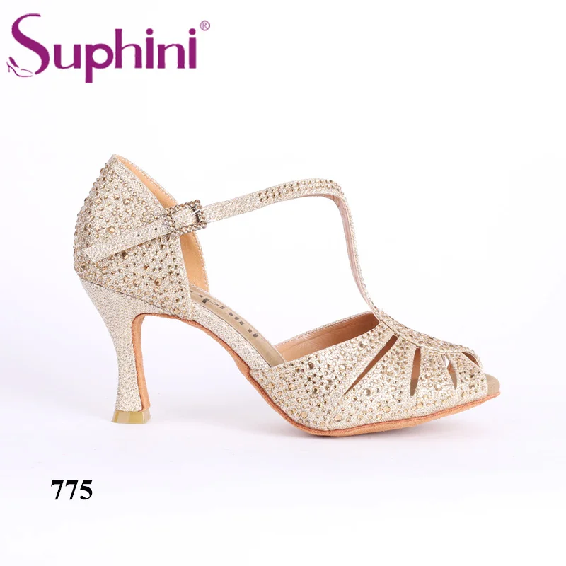 Gold 7.5cm heel Специальная ; г.; обувь для латинских танцев; стразы; красный цвет; 3 дюйма; обувь для латинских танцев - Цвет: Gold 7.5cm heel