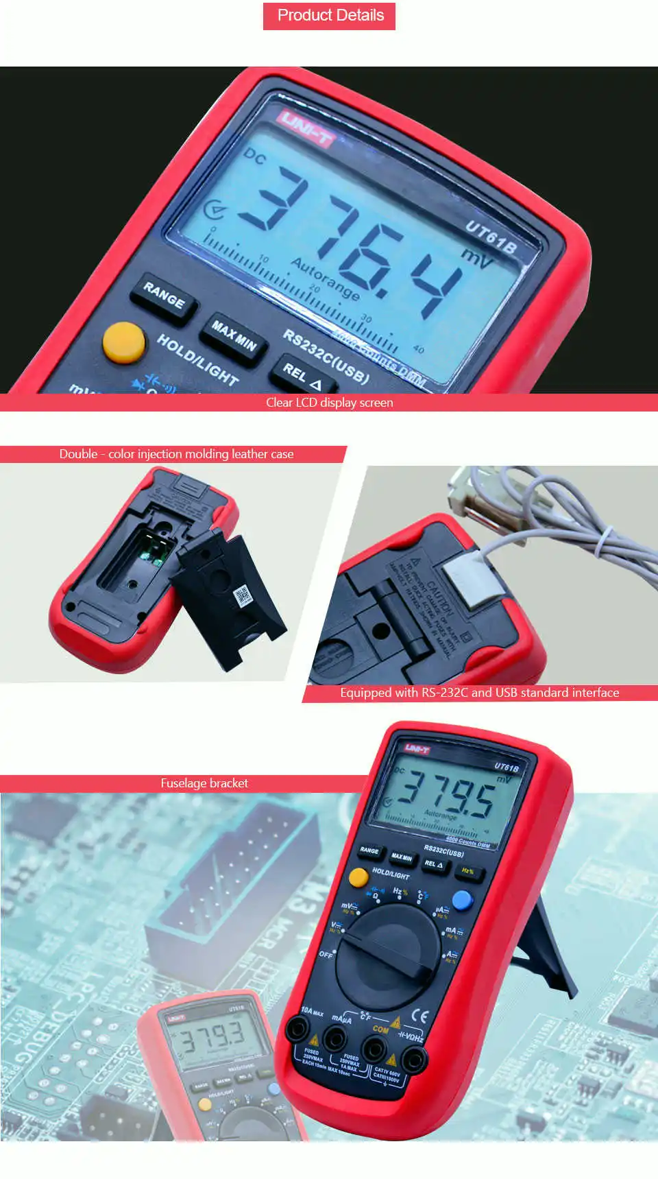 UT61B UNI-T Цифровой мультиметр автоматический диапазон RS232 USB ПК программное обеспечение Удержание данных температура автоматическое отключение лучшая точность 1% Multimetro