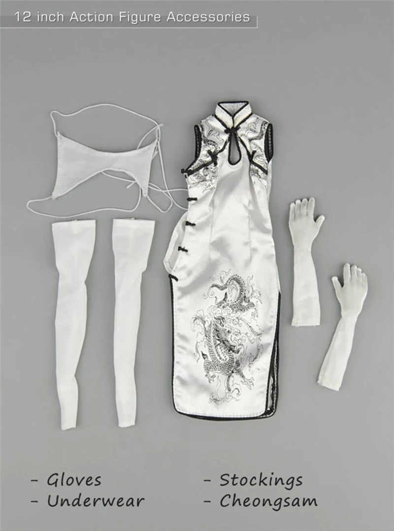 1/6 Scale Female Clothing Accessories Chinese Style Cheongsam Costume White Set for 12'' Female PH Figure Body
