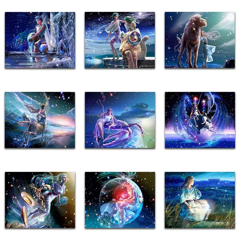 Yuhua 2 5D Diy Алмазная картина 12 зодиакальных созвездий круговая Алмазная вышивка Стразы крестиком Настенная Наклейка