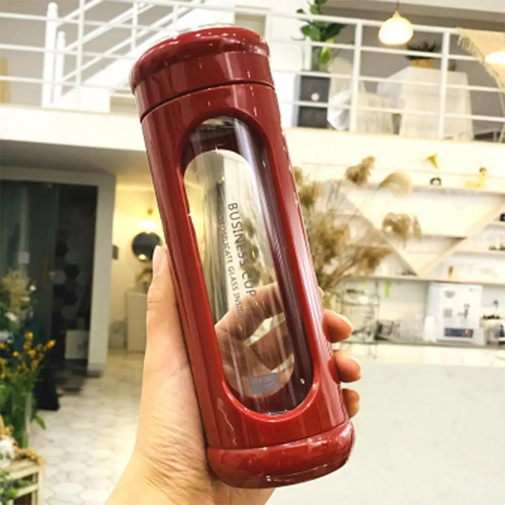 Красный Стеклянная бутылка для воды с пластиковым рукавом герметичная чашка BPA-Free для путешествий дома многоразовые Экологически чистые безопасные ежедневное потребление - Цвет: Красный