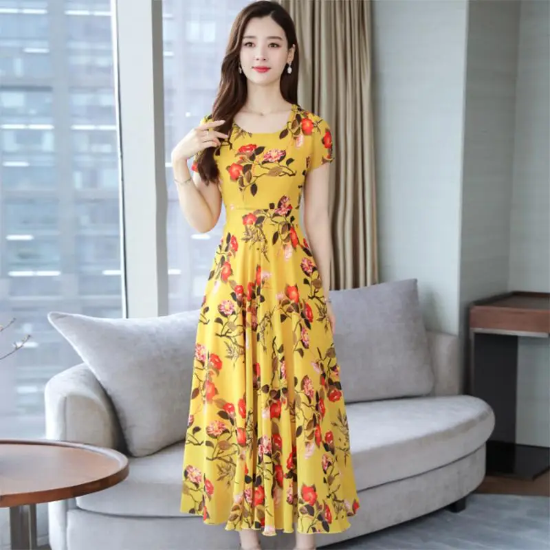 Yfashion женское летнее свободный круглый воротник длинное цветочное