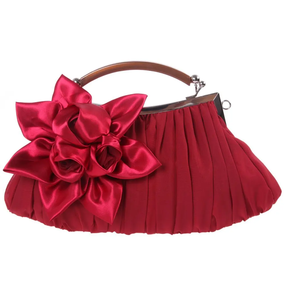 Атласные розы мягкий клатч кошелек деревянной ручкой цветок для свадьбы невеста