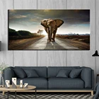 Холщовые настенные картины для гостиной, 1 шт., картины с африканскими животными, слоном на дороге, HD-принты, плакаты, рамка для рисования