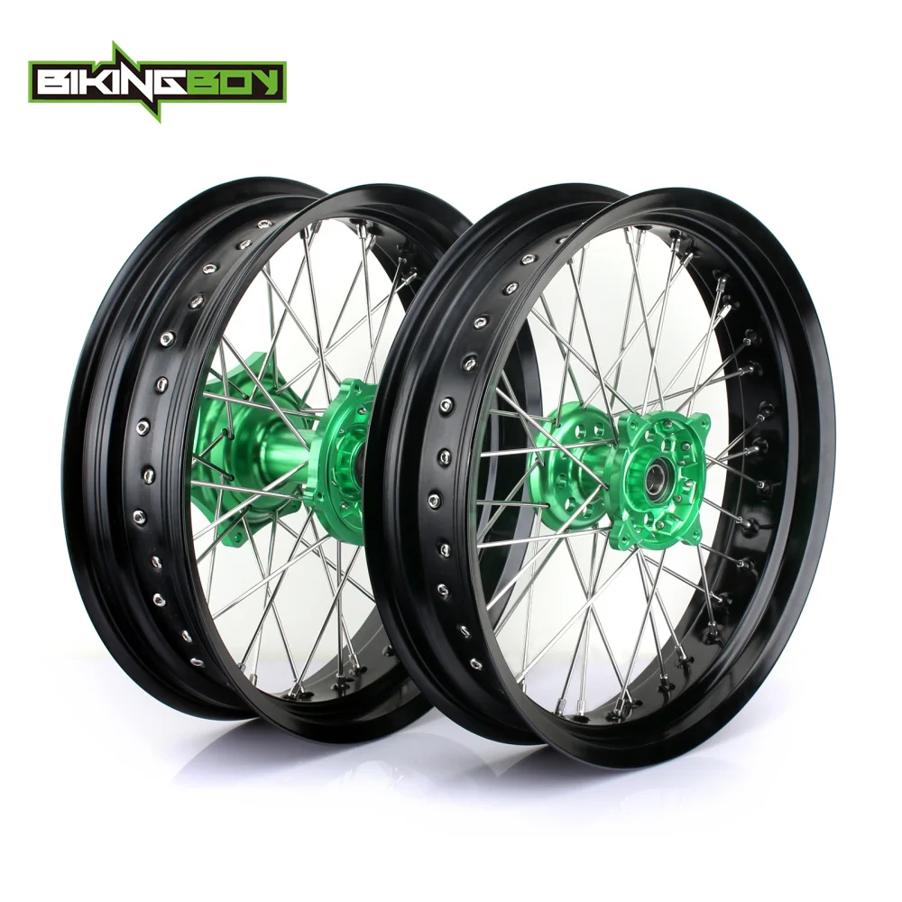 Полный комплект переднего и заднего колеса BIKINGBOY 17 дюймов Supermoto Hub для KAWASAKI KX 125 250