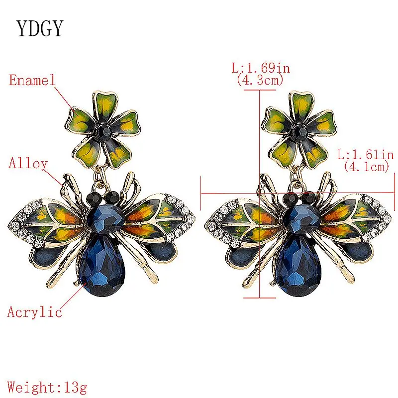 YDGY преувеличенный бренд сплав масляная капля акриловая вставка пчела серьги
