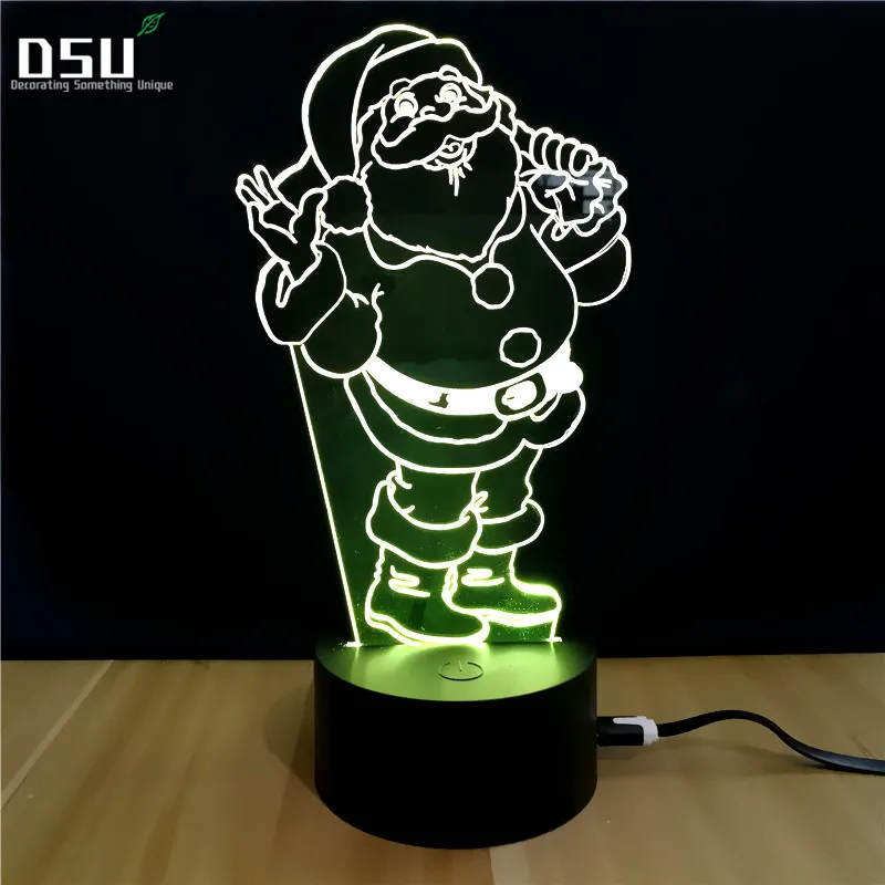 Санта Клаус 7 цветов лампа светодио дный 3d Визуальный светодиодный ночник для