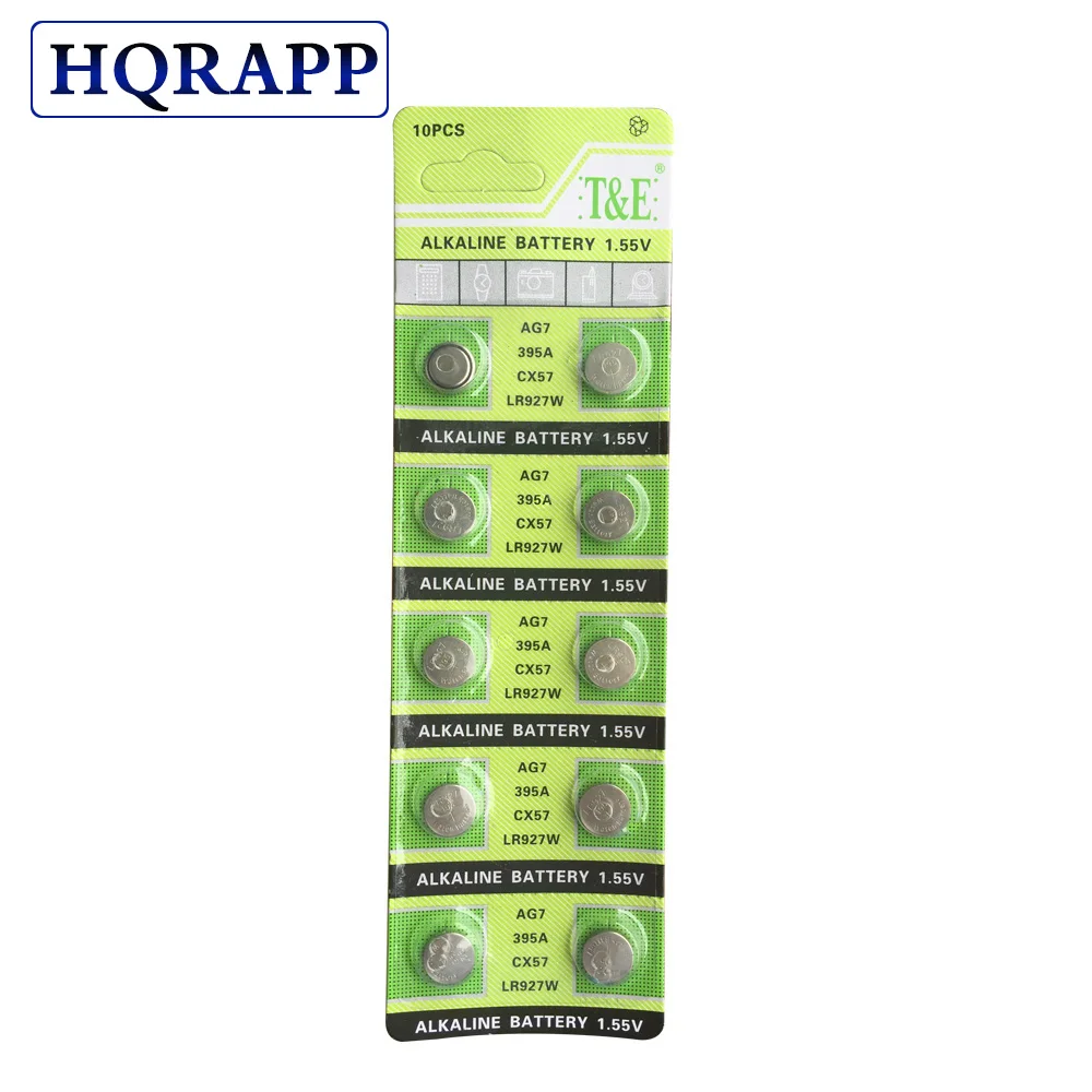 10 шт. AG7 LR927 LR57 SR927W 399 GR927 395A 1,55 V кнопочные батарейки для часов, игрушки пульты, аккумулятор бренда xinlu