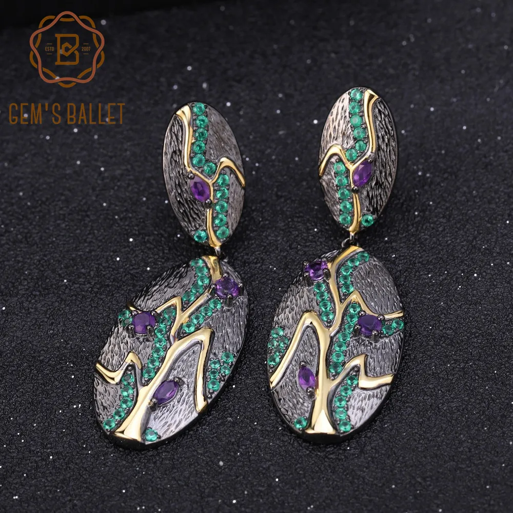 GEM'S BALLET 925 пробы серебро 0.76Ct натуральный овальный аметист Висячие серьги для женщин ювелирные изделия Джорджия О 'кеффе лист серьги