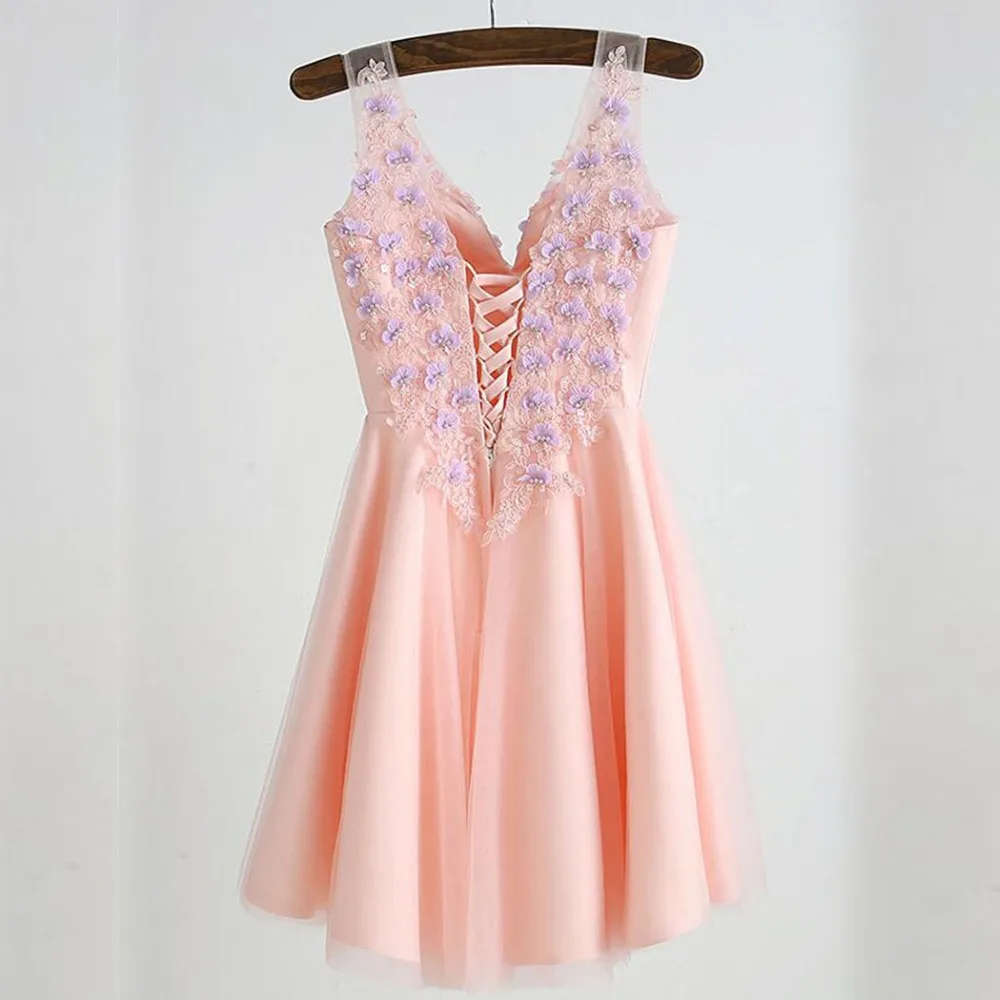 TX014 Настоящее Тюль Милая Короткие Кружева Аппликации Homecoming Платья Vestido де Formatura