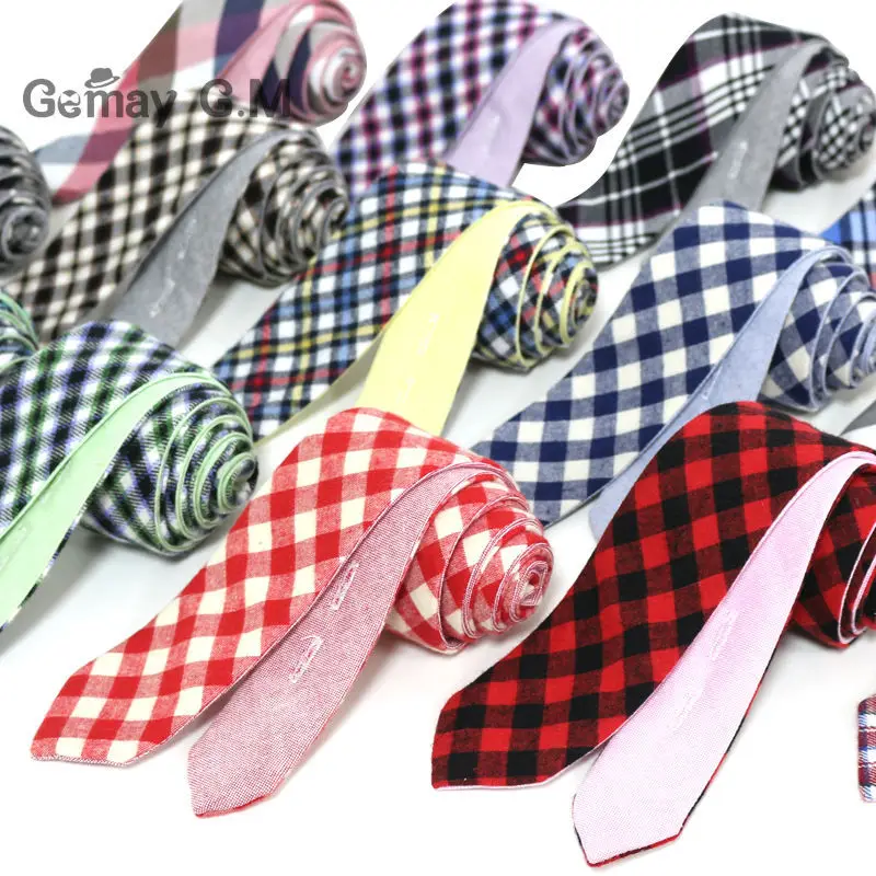 Newest Plaid 100% Cotton Ties for Men 5.0 width Skinny Neckties High Quality Adult Slim Neck Tie Free Shipping|cotton jersey knit fabric|cotton