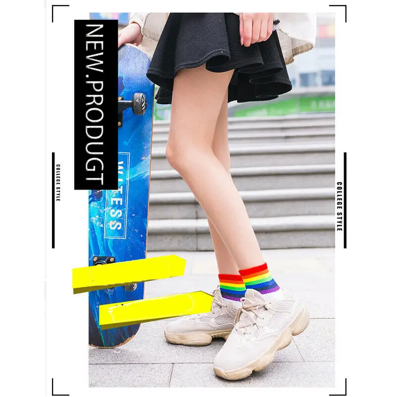 Модные дышащие радужные носки Harajuku спортивные до щиколотки чулочно-носочные