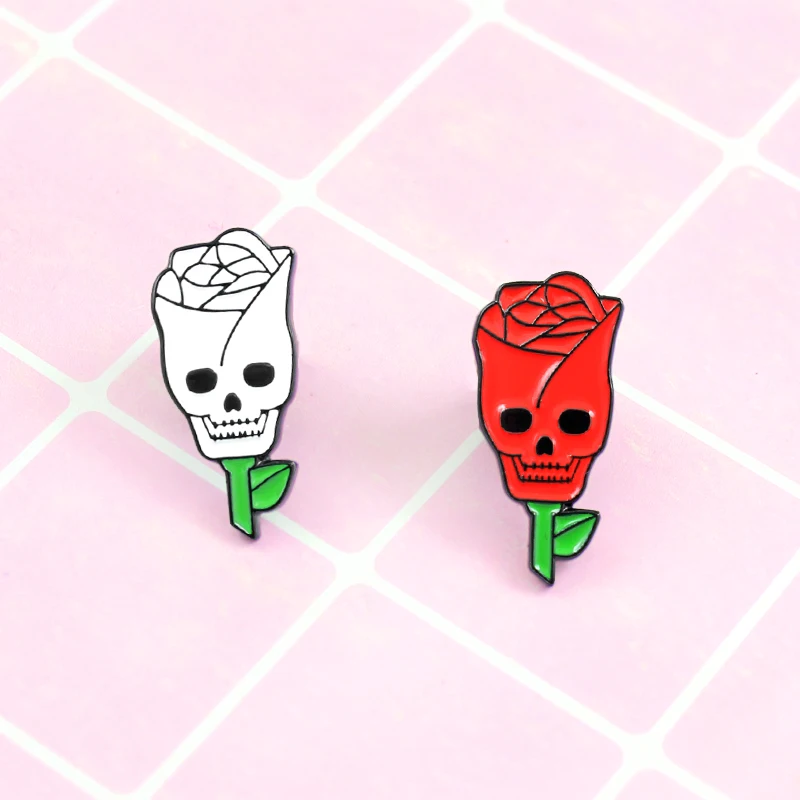 2 Style Trendy Ghothic Romanic Enamel Brooch Red and White Rose Ghost Face Lover Valentine's Day gifts Jewelry Gift | Украшения и