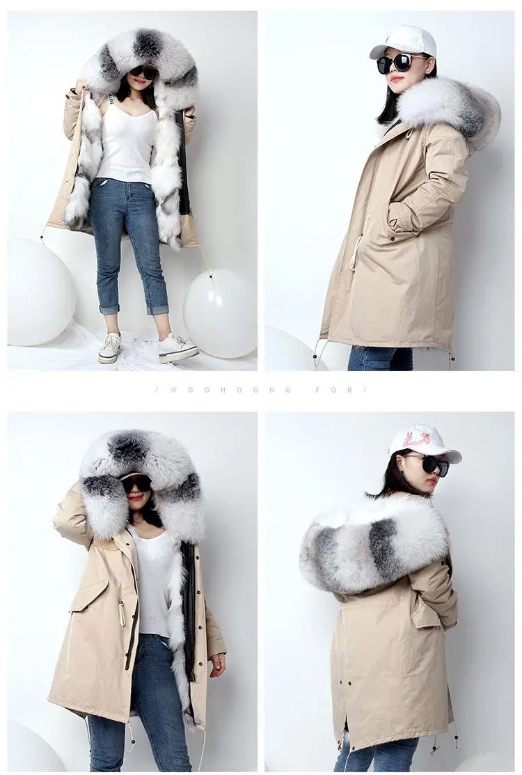 New Fashion Winter Women Real Fox Fur Coat Outerwear Female Naturel Fox Fur Collar Hooded Warm Thicken Jacket Plus Size H12