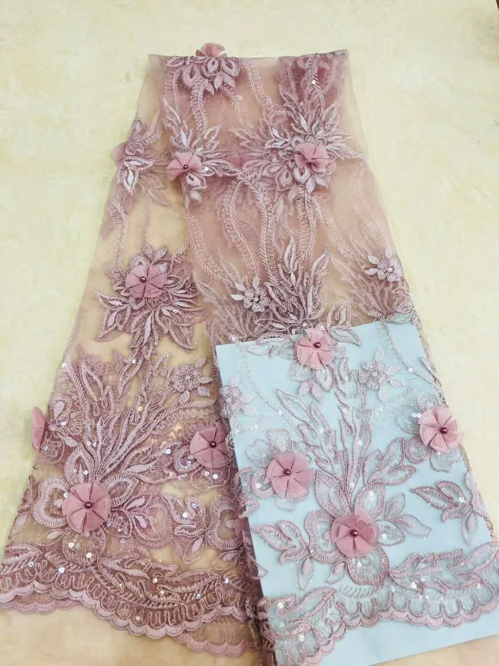 Latest Sequins Design French African Mesh Lace Fabric 3D Flowers Add Beads Embroidery Net Wedding Laces For Bridal | Дом и сад