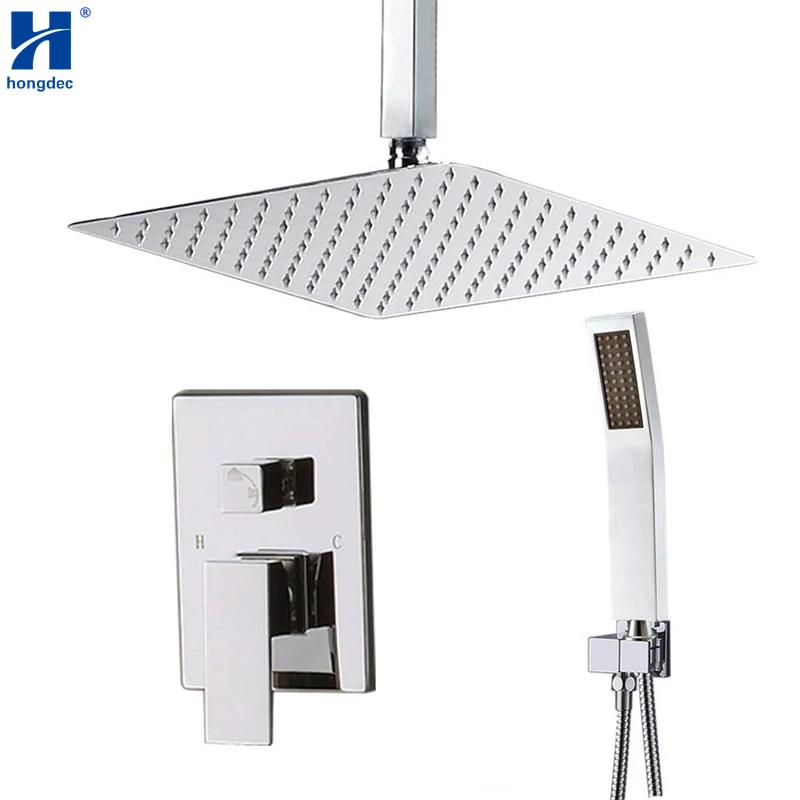 

Hongdec Luxury 12" Rain Shower Ceiling Mount Shower System Rainfall Set Chrome