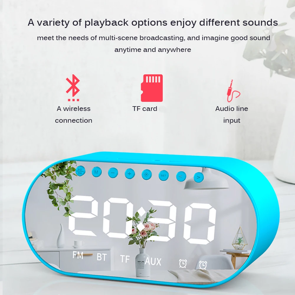 Портативная супер Беспроводная колонка Bluetooth 4,2 динамик Будильник с зеркалом hi-fi-стереозвук время ожидания длинное воспроизведение музыки fm-радио
