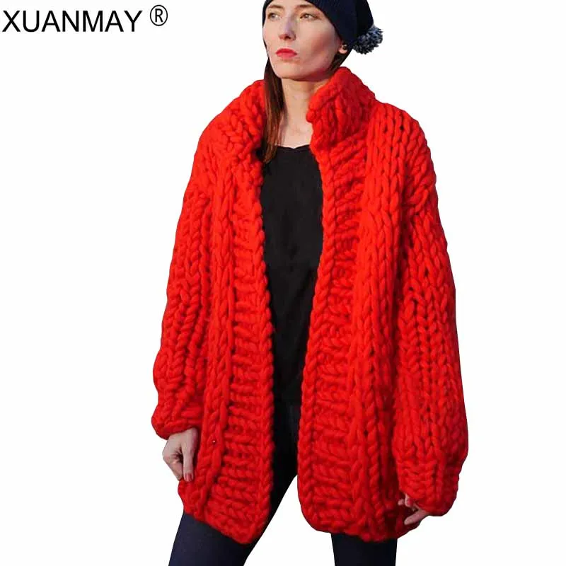 Новинка, толстый кардиган, свитер, пальто, ручная работа, 5XL код, свитер, пальто, женская шаль, свободный и мягкий большой женский кардиган, свитер - Цвет: red
