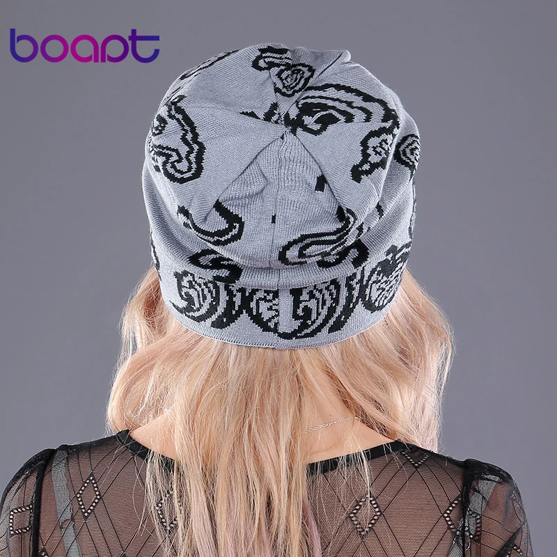 [boapt] облако печать двухъярусный толстый кашемир вязание колпачки женский пол