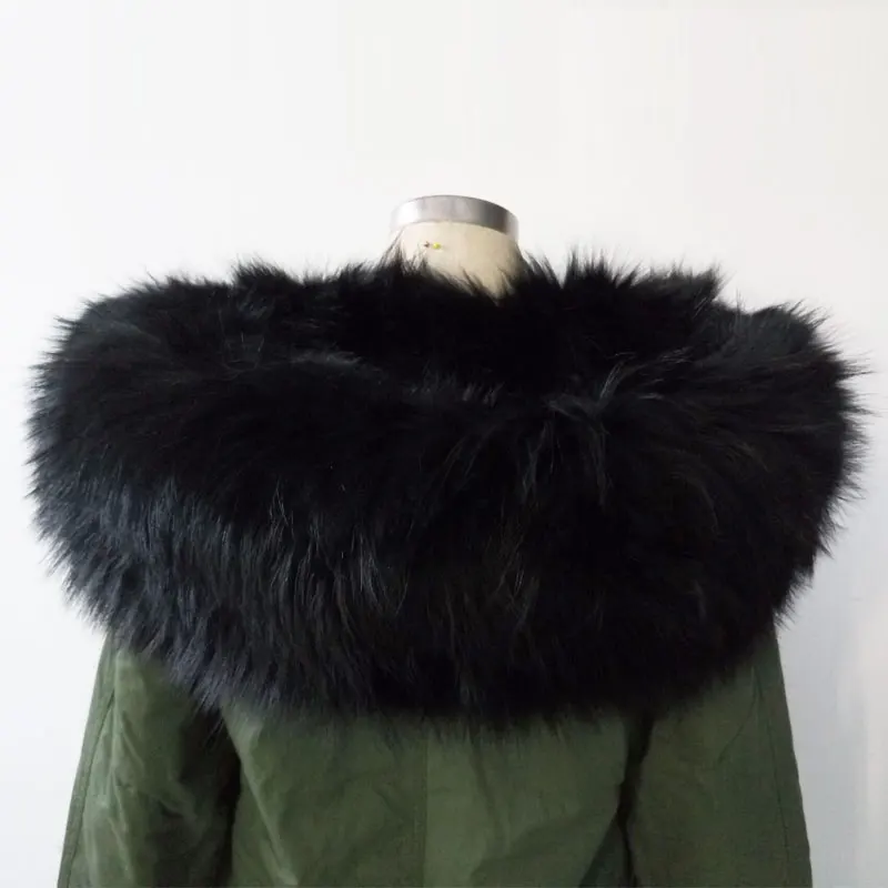 Женская парка с большим капюшоном Mrs fur style черная длинная лисьим мехом и из меха