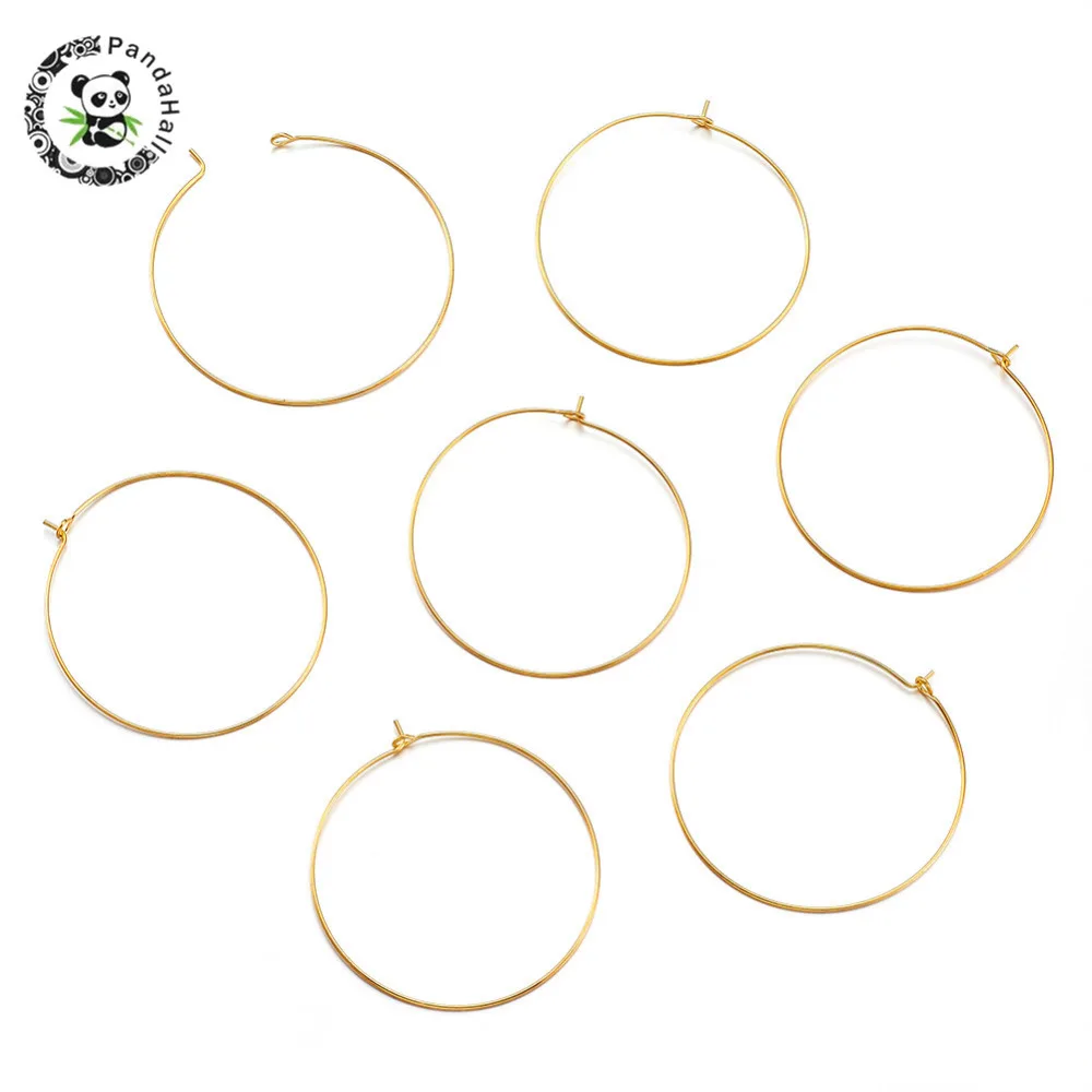 PANDAHALL 20Pcs Jewelry Findings Golden Plated Brass Earring Hoops Wine Glass Charm Rings about 45mm inner diameter, 0.8mm thick