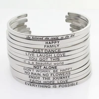 silver stainless steel bangle engraved positive inspirational quote hand stamped cuff mantra bracelets for men women