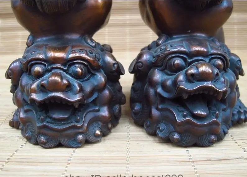 China Royal Red Bronze Evil Guard Door Foo Dog Lion Feng Shui Kylin Kilin Pair | Дом и сад