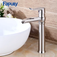 fapully bathroom basin sink faucet mixer tap stainless steel single lever basin faucet tall waterfall basin faucets 535 22n
