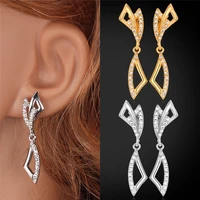 new elegant women studs earrings yellow goldsilver color austrian rhinestone studs luxury jewelry for women e6841