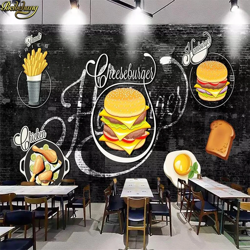beibehang Custom wallpaper mural hand-painted hamburger wall background wall papers home decor papel de parede 3d wallpaper beibehang custom wallpaper hand painted fried chicken beer wallpaper korean barbecue background decorative wall 3d wallpaper