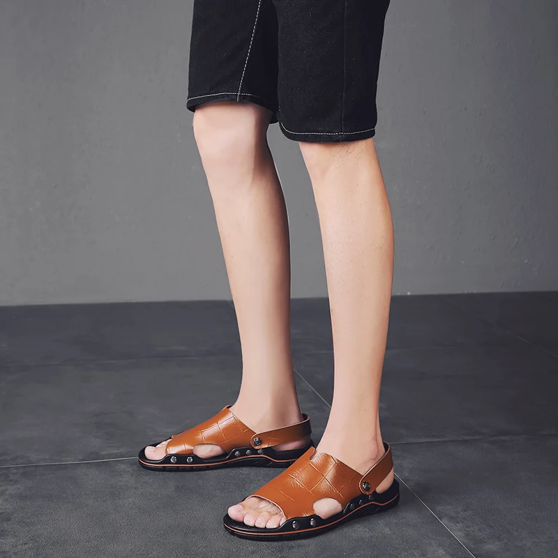 Мужские летние кожаные сандалии мужская повседневная обувь шлепанцы женские