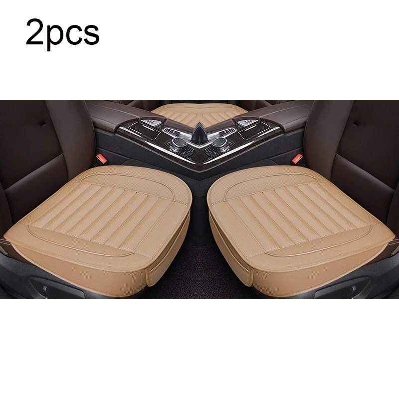 Beige front 2pcs Automobiles Seat Cover Interior Auto Accessories PU Leather Car Seat Cover Four Seasons Universal Protector Seats Cushion Sets - Название цвета: Beige front 2pcs