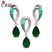 cinily created blue green opal cubic zirconia silver plated jewelry set wholesale for women jewelry pendant earrings ot99 ot100