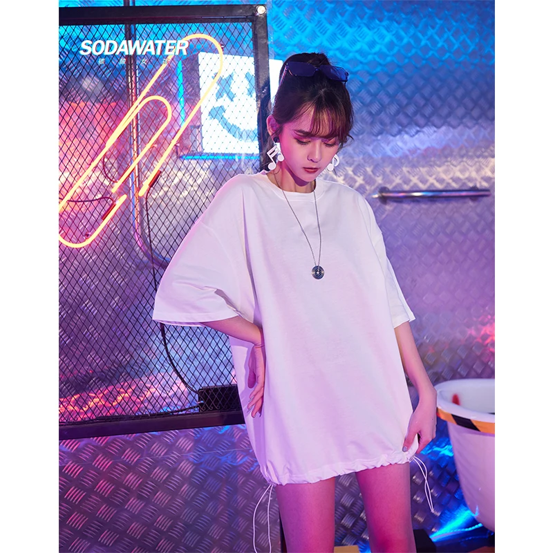 SOWAWATER девушка Drawstring футболка сплошной цвет Топ тройник размера плюс друзей 2019 Ins