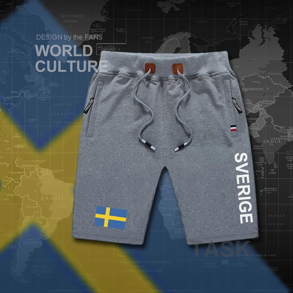 Sweden Sverige мужские пляжные шорты, новинка, мужские пляжные шорты с флагом, тренировочные шорты на молнии, с карманами, одежда с надписью,, Swede SE