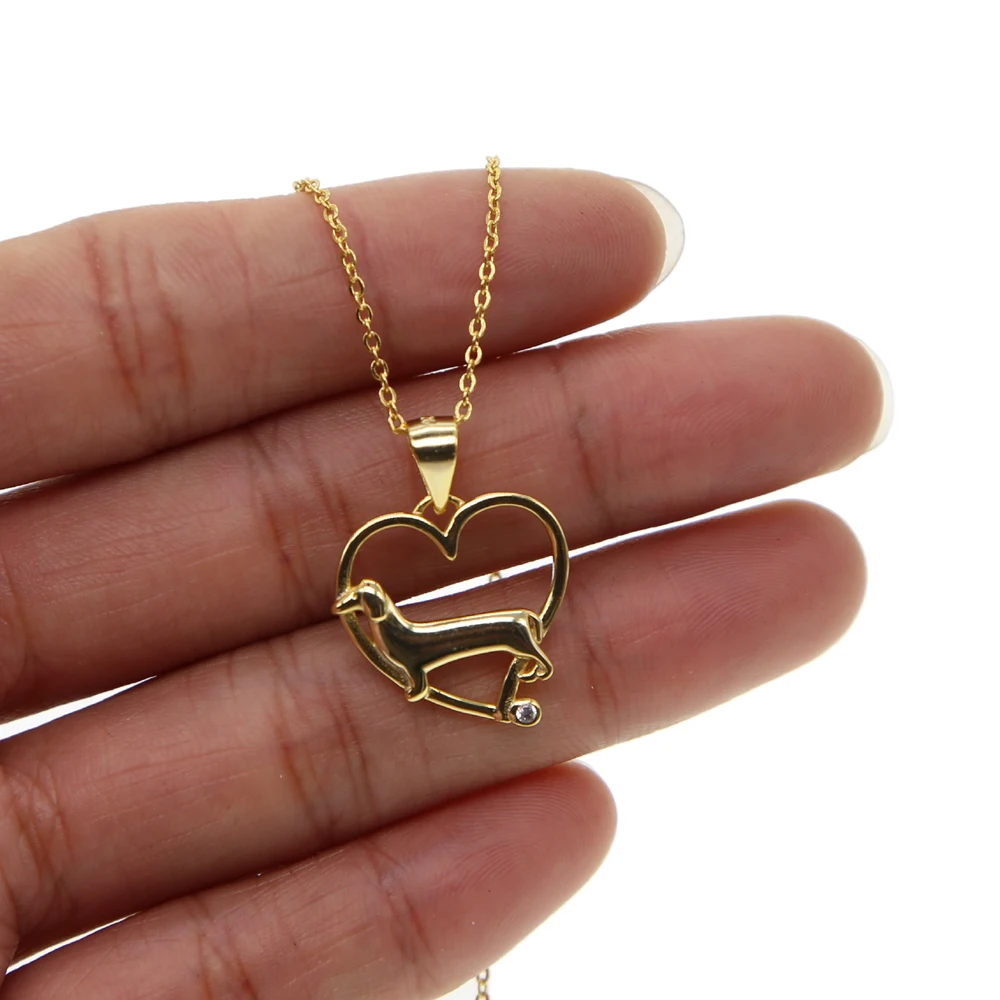 

Animal Pet Dachshund Dog Necklace Pendant Sausage Dog Collier 925 sterling silver Gold Color Rope Collar For women