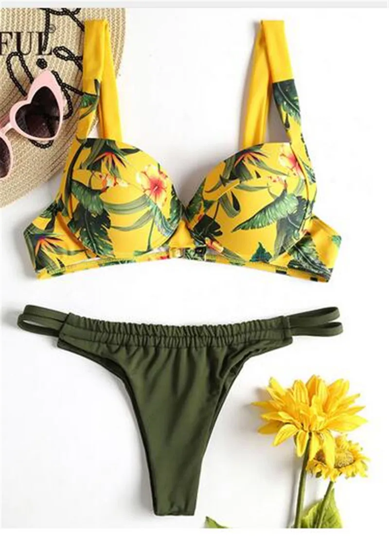 SAKKUS 2019 сексуальный купальник бикини с принтом в виде листьев Холтер купальный