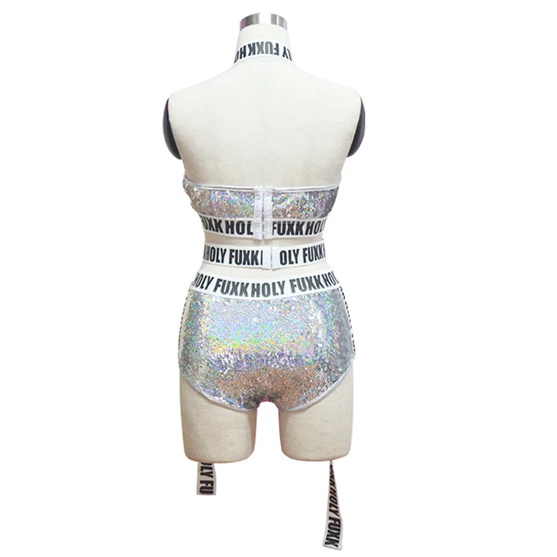 

2018 New Jazz Dance Costumes Women Silver Sequined Hip Hop Nightclub Sexy Bar Dj Female Singer Costume Girls Stage Outfit