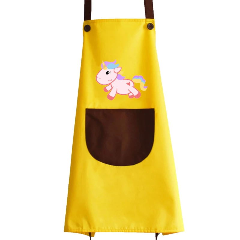Yellow 2 68x74 см мультфильм Ins Единорог напечатанный водонепроницаемый маслостойкий фартук для взрослых товары для дома, кухни инструменты для уборки пищи - Цвет: Yellow 2