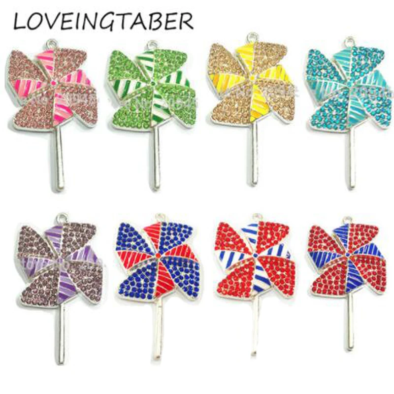

( Choose Style First ) Each Style 10pcs/bag Enamel & Rhinestone Windmill Pendants For Chunky Fashion Kids Jewelry